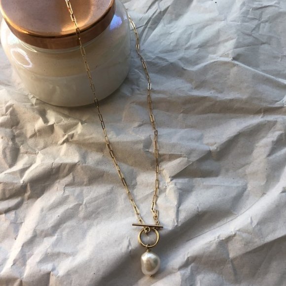 Last one - 24" Pearl Drop Square Link Necklace - Picture 2 of 4